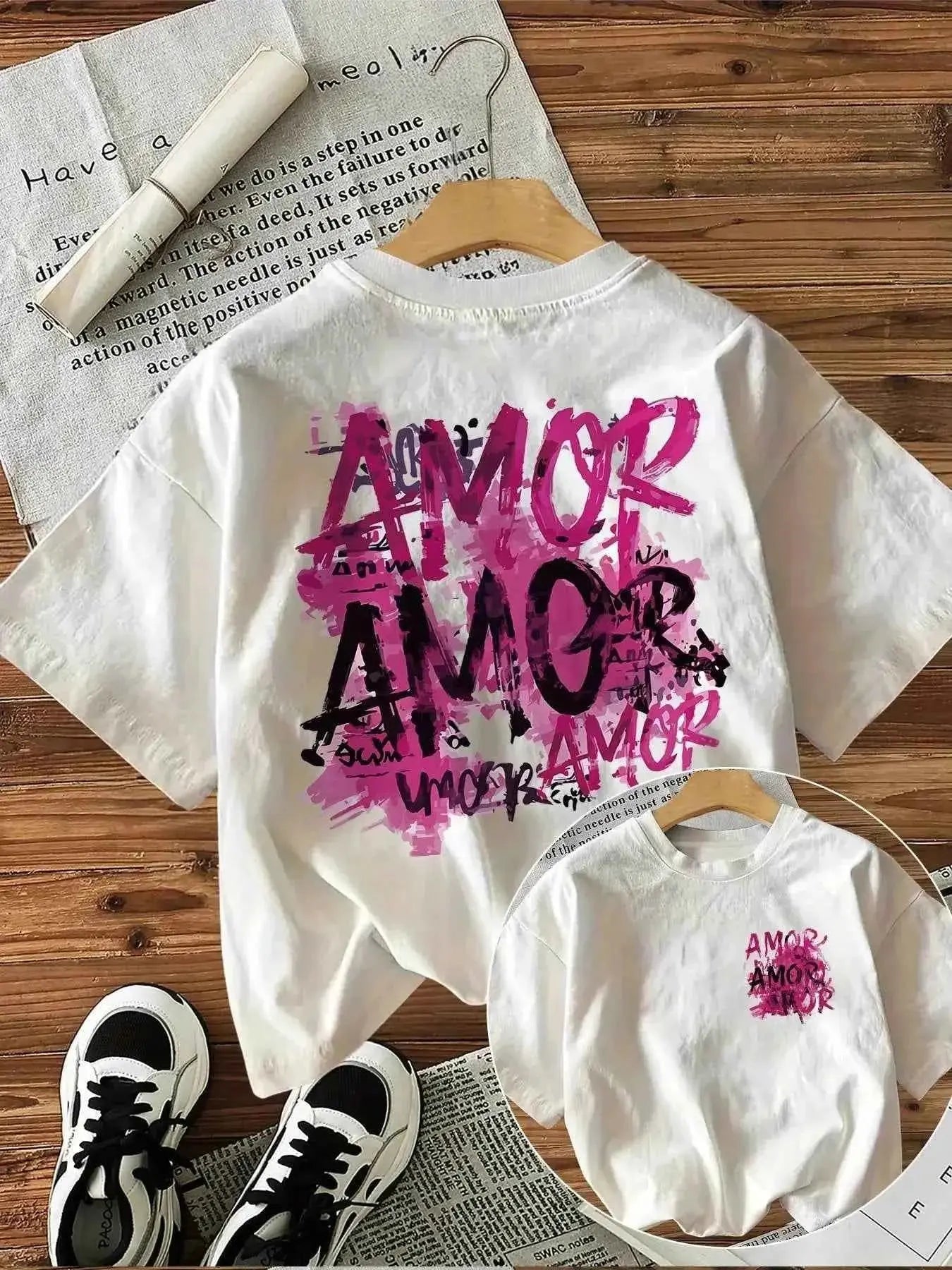 t-shirt graffiti femme Harajuku original "Love" – Coton 100 %, Col Rond