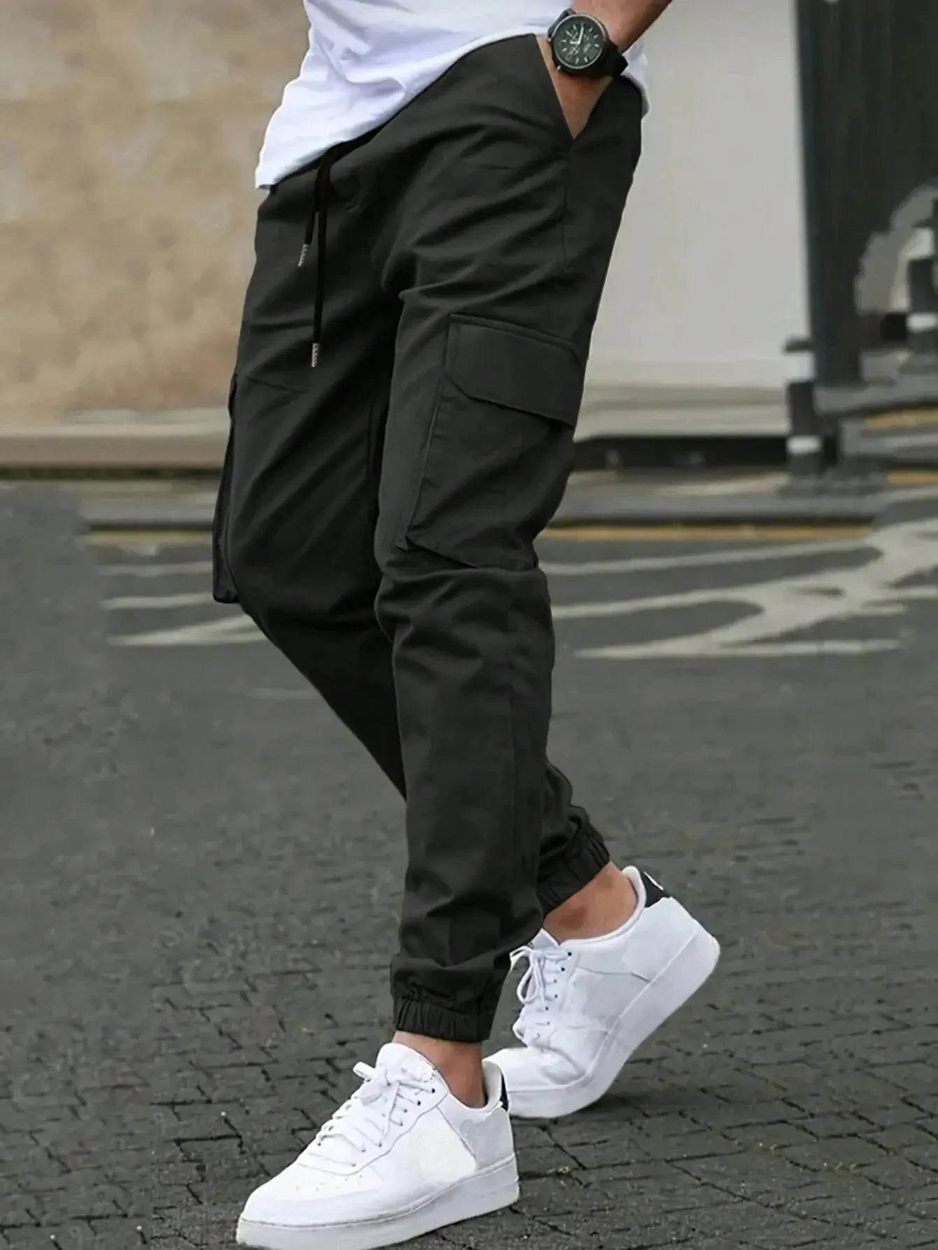 Pantalon Cargo Homme Taille Élastique – Coupe Slim, Multi-Poches, Décontracté EcomFr