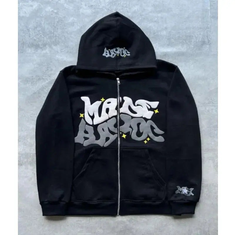Veste Cardigan Capuche Zippée Y2K Unisexe – Lettres Américaines Rétro, Automne Hiver EcomFr
