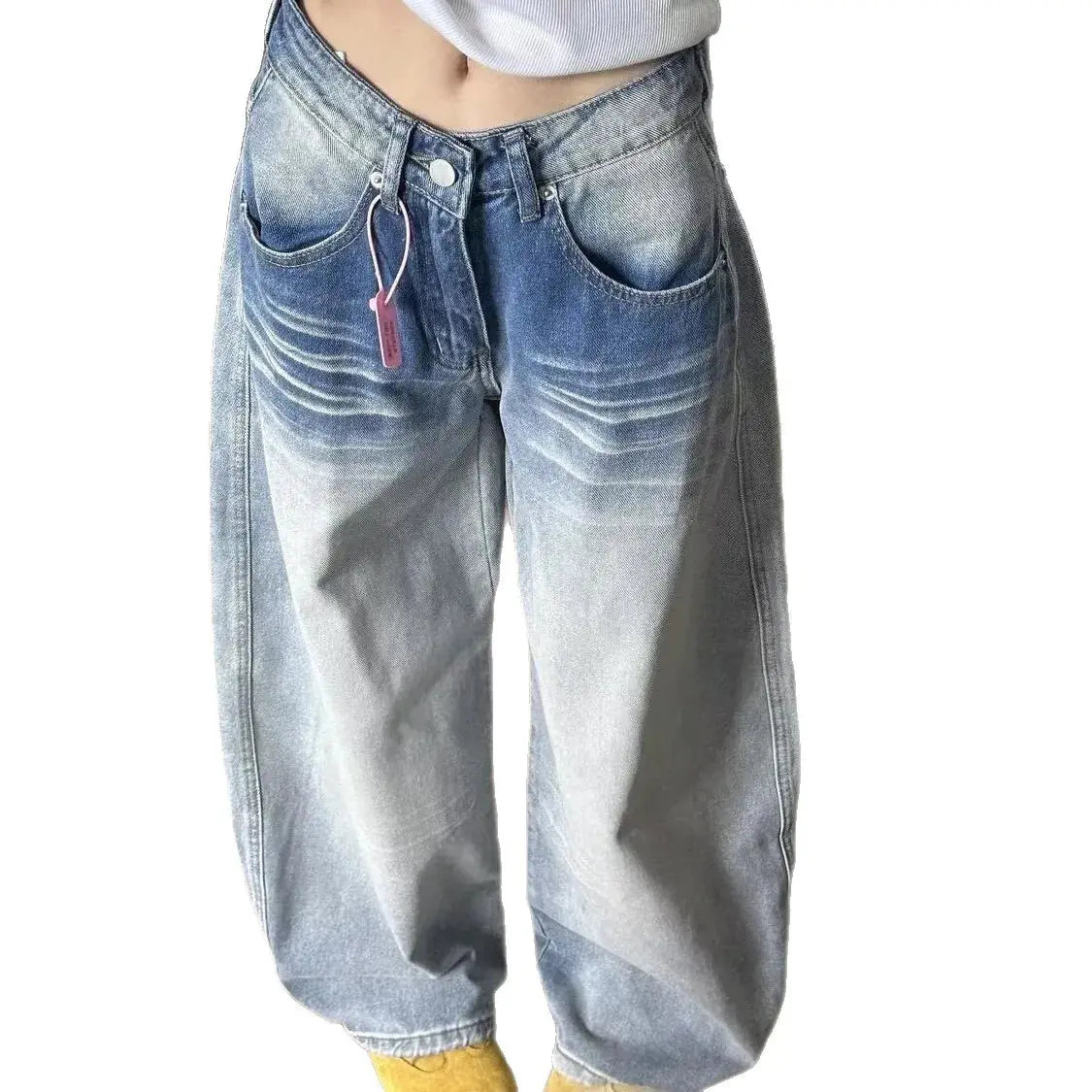Jean Large Femme Motif Chat 3D – Coupe Ample Amincissante, Délavé Style Américain EcomFr