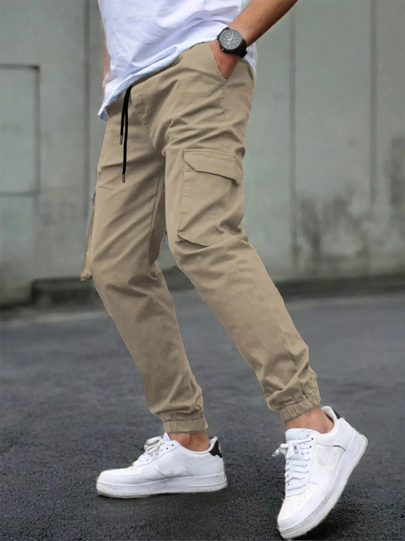 Pantalon Cargo Homme Taille Élastique – Coupe Slim, Multi-Poches, Décontracté EcomFr