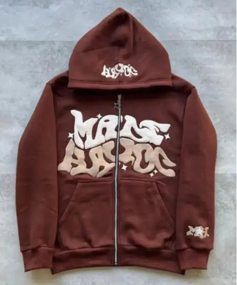 Sweat à Capuche Zippé Y2K Harajuku Imprimé Étoile & Lettre Hip-Hop EcomFr