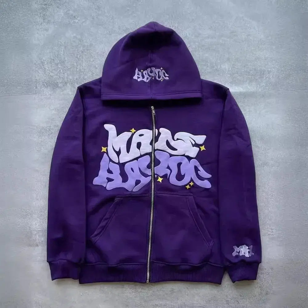 Veste Cardigan Capuche Zippée Y2K Unisexe – Lettres Américaines Rétro, Automne Hiver EcomFr