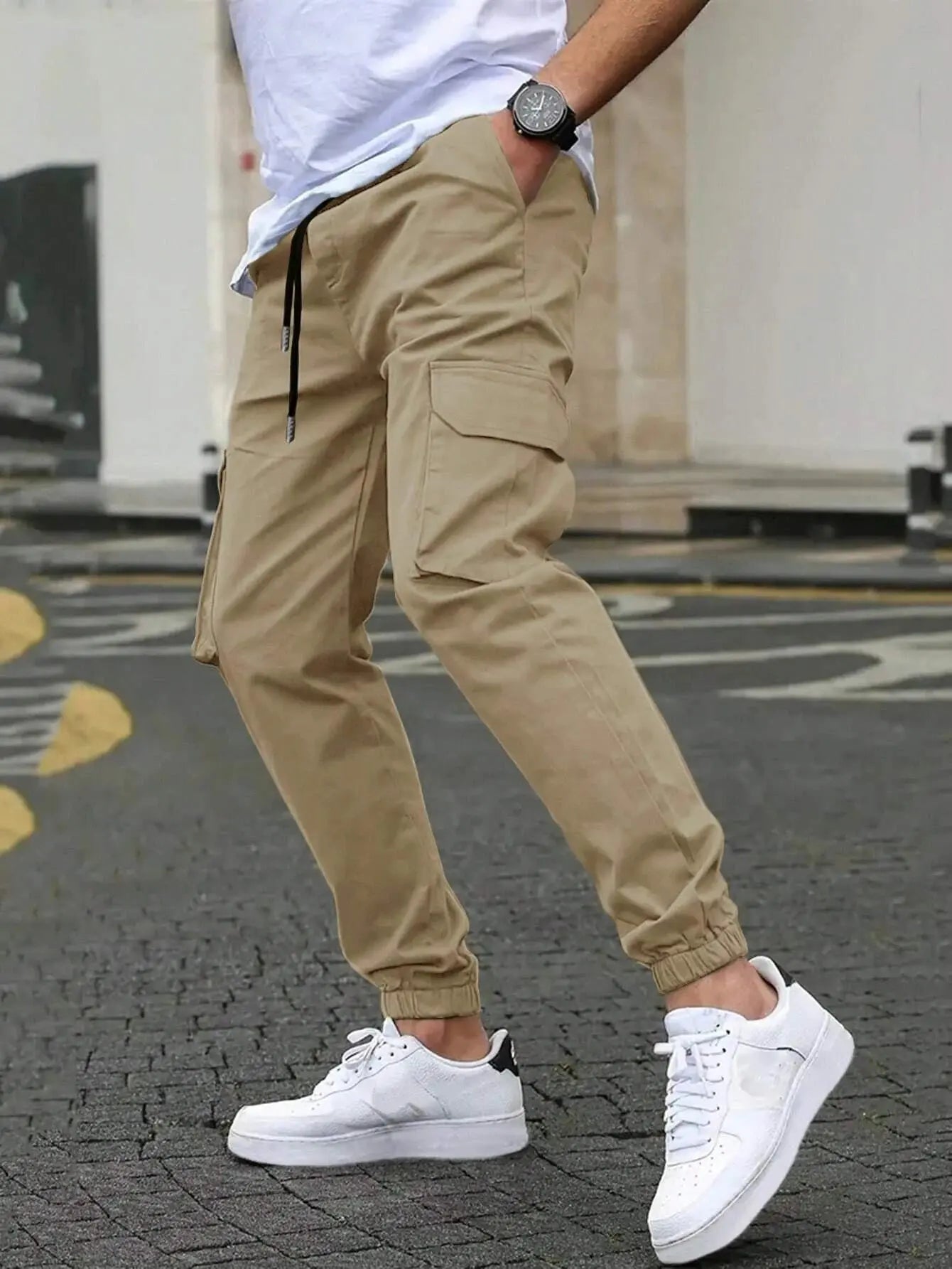 Pantalon Cargo Homme Taille Élastique – Coupe Slim, Multi-Poches, Décontracté EcomFr