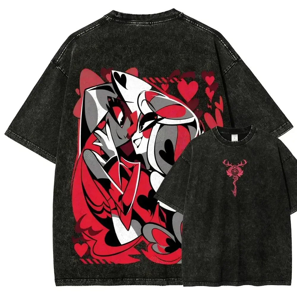T-Shirt Hazbin Hotel Anime Oversize Unisexe – Coton Vintage Délavé EcomFr