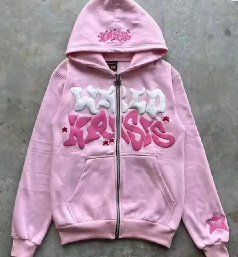 Veste Cardigan Capuche Zippée Y2K Unisexe – Lettres Américaines Rétro, Automne Hiver EcomFr