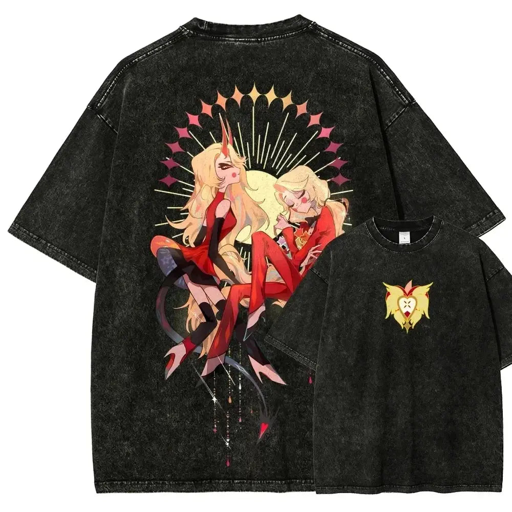 T-Shirt Hazbin Hotel Anime Oversize Unisexe – Coton Vintage Délavé EcomFr