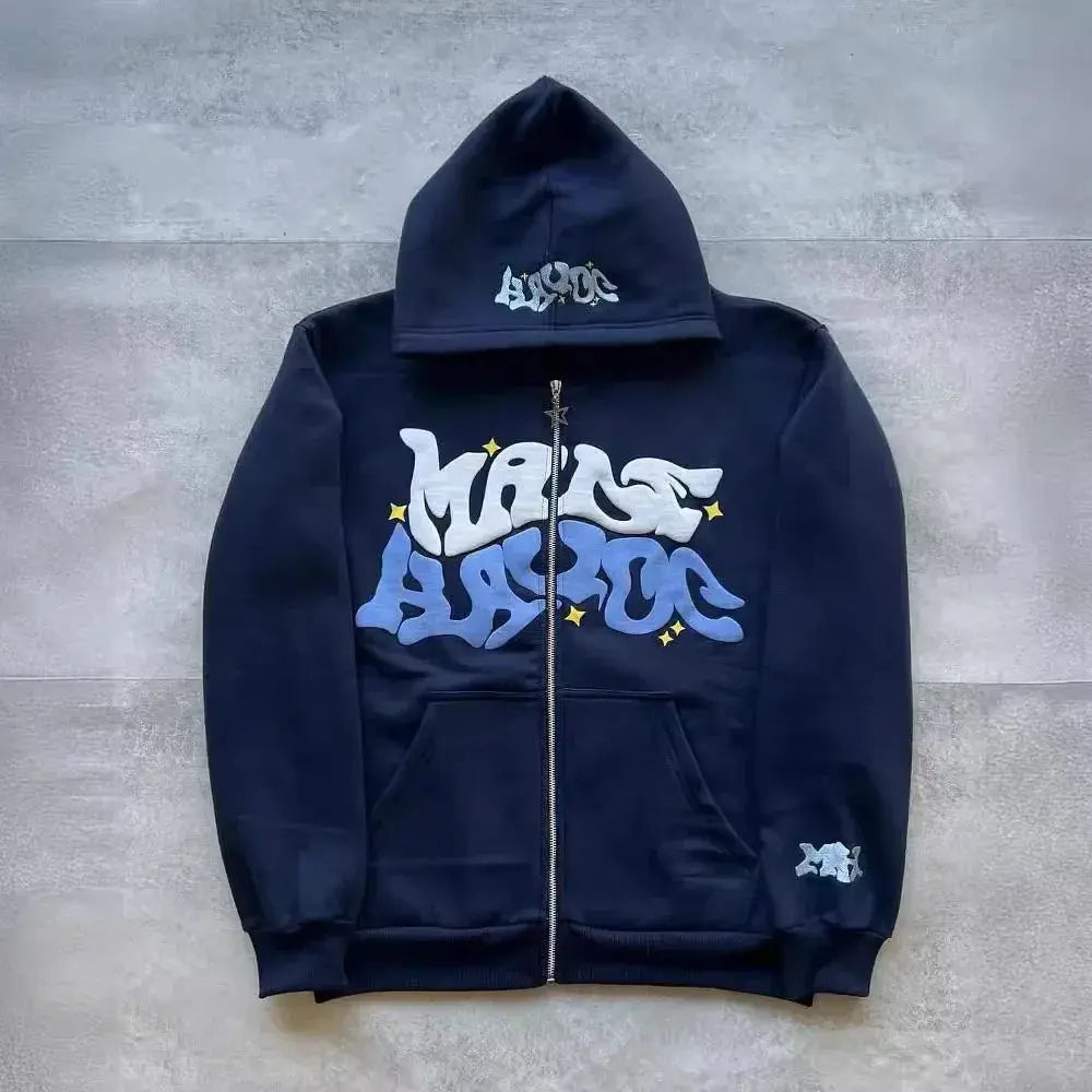 Veste Cardigan Capuche Zippée Y2K Unisexe – Lettres Américaines Rétro, Automne Hiver EcomFr