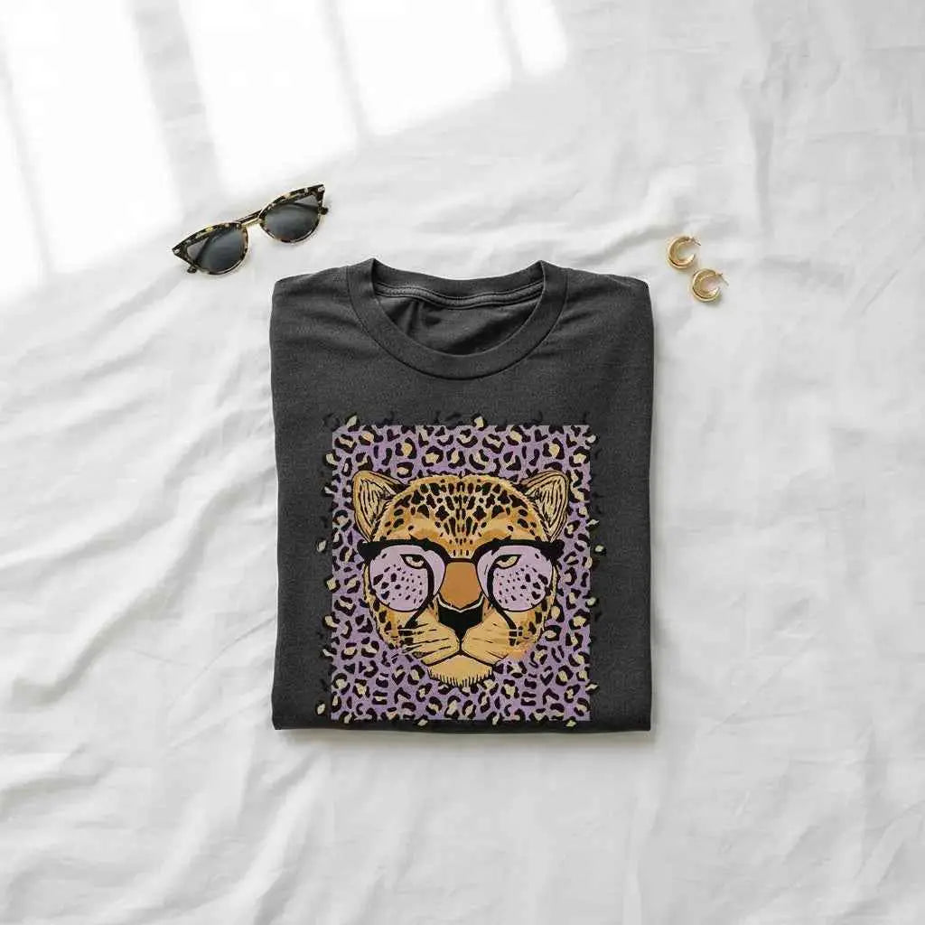 vetements femmes originaux- T-shirt Femme Imprimé Léopard – Col Rond, Manches Courtes