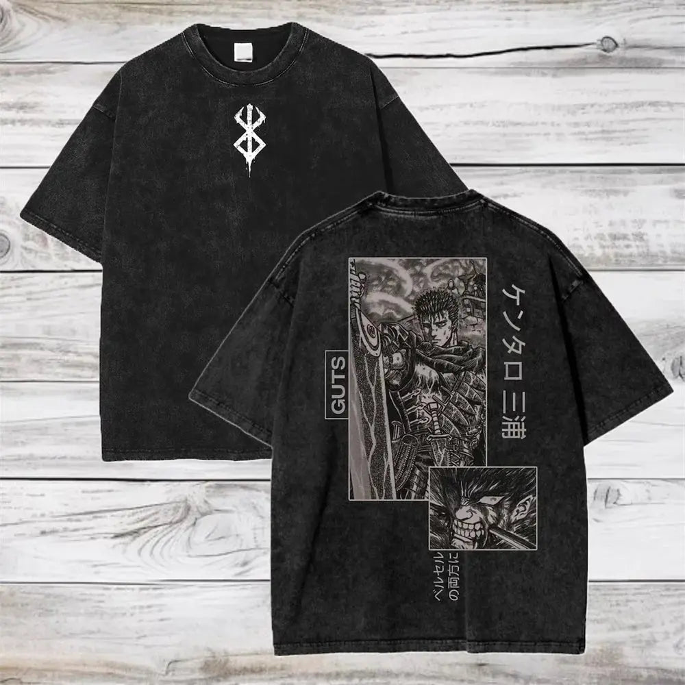 T-Shirt Berserk Guts Oversize Délavé – Coton Anime Streetwear Harajuku EcomFr