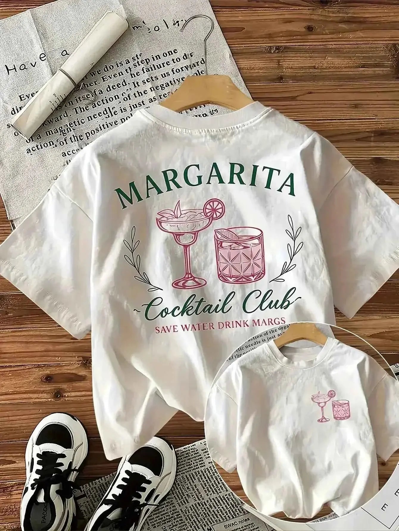 T-shirt pour femme Margarita Cocktail Club - Motif « Save Water Drink Margs », haut blanc décontracté