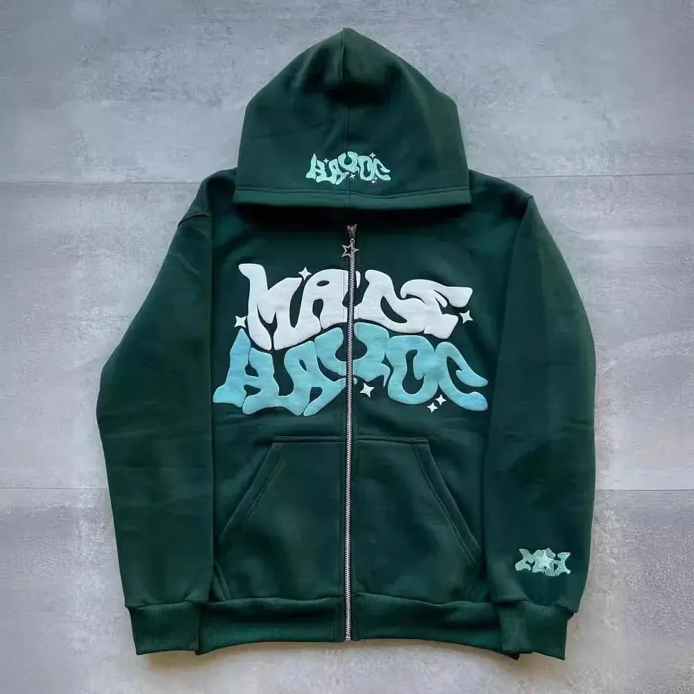 Veste Cardigan Capuche Zippée Y2K Unisexe – Lettres Américaines Rétro, Automne Hiver EcomFr
