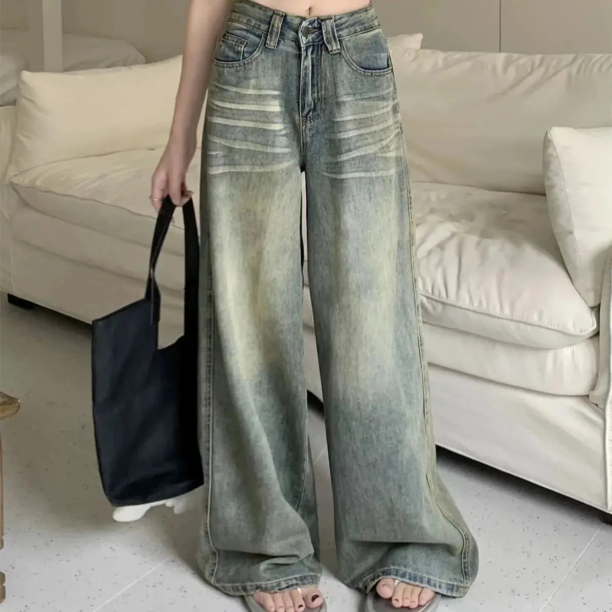Jean Baggy Femme Taille Haute Y2K – Jambe Droite, Coupe Large, Style Vintage EcomFr