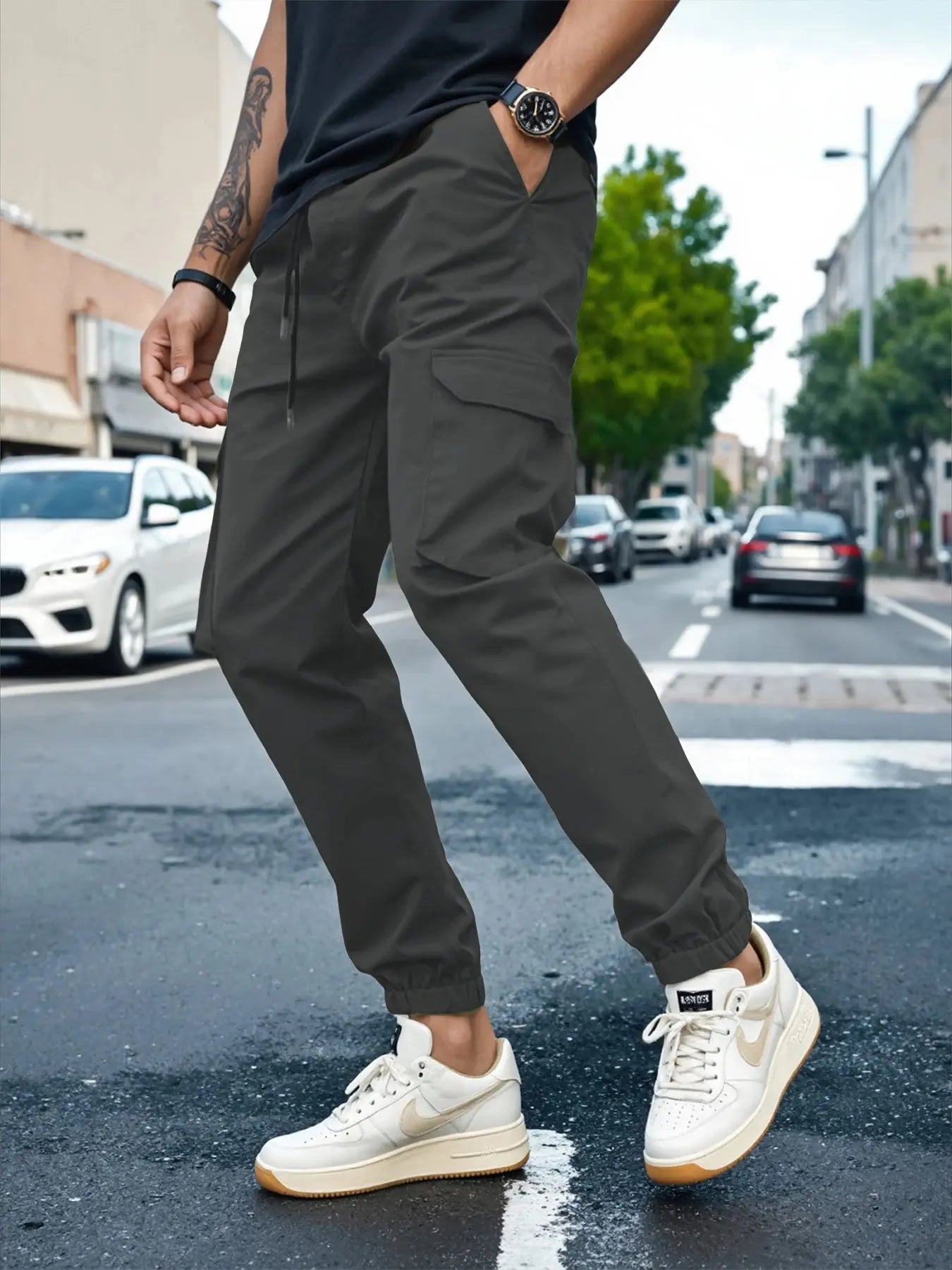 Pantalon Cargo Homme Taille Élastique – Coupe Slim, Multi-Poches, Décontracté EcomFr