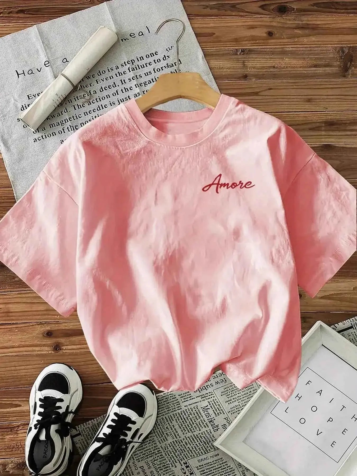 T-Shirt ample décontracté femmes, "Amore Pasta Vino E Basta"